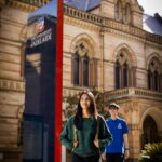 two students outside university