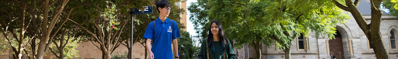 Header image with students walking through uni