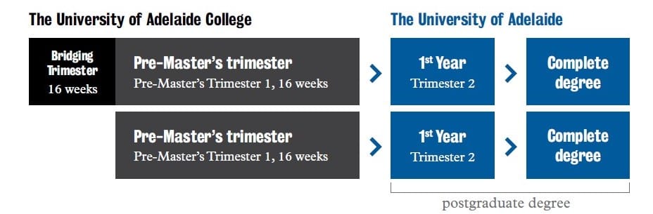 Diagram for the pathway between the collage and the university of Adelaide