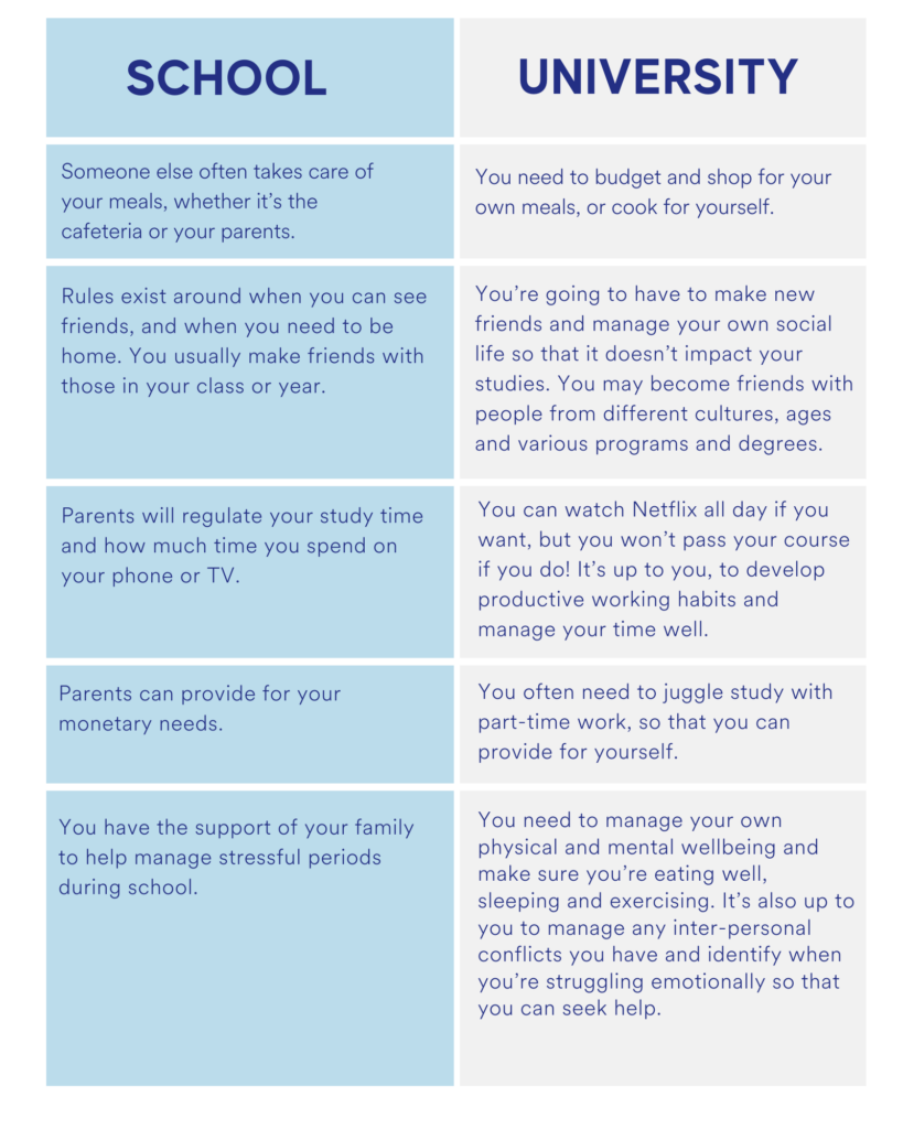essay about school life vs university life