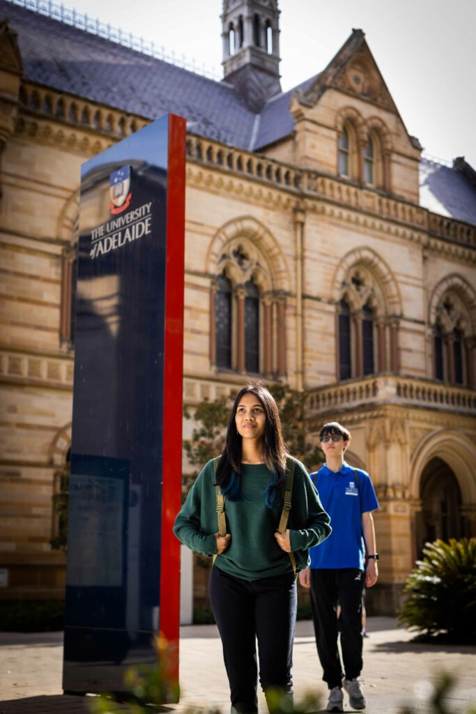 two students outside university